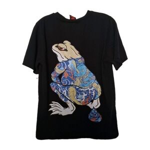 Hundred Demons T-Shirt Medium Black Japanese Tattoo Art‎ Graphic Poop Frog